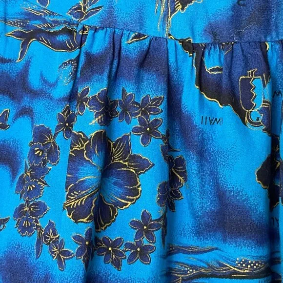 Vintage Made in Hawaii Handmade Shift Dress Blue and Gold Sz S/M Beach Vacation - Picture 4 of 10